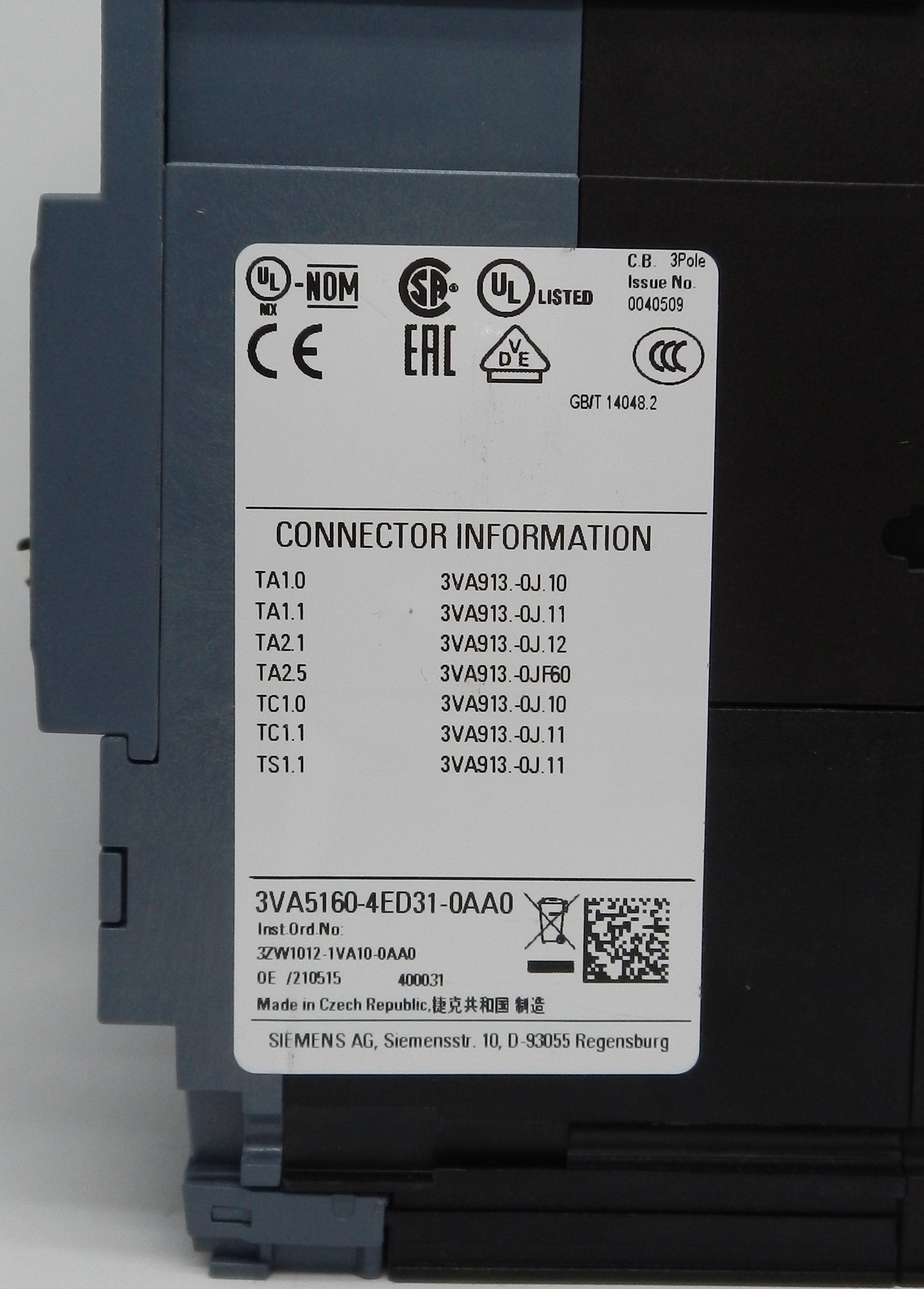 SIEMENS 3VA5160-4ED31-0AA0, SEAS