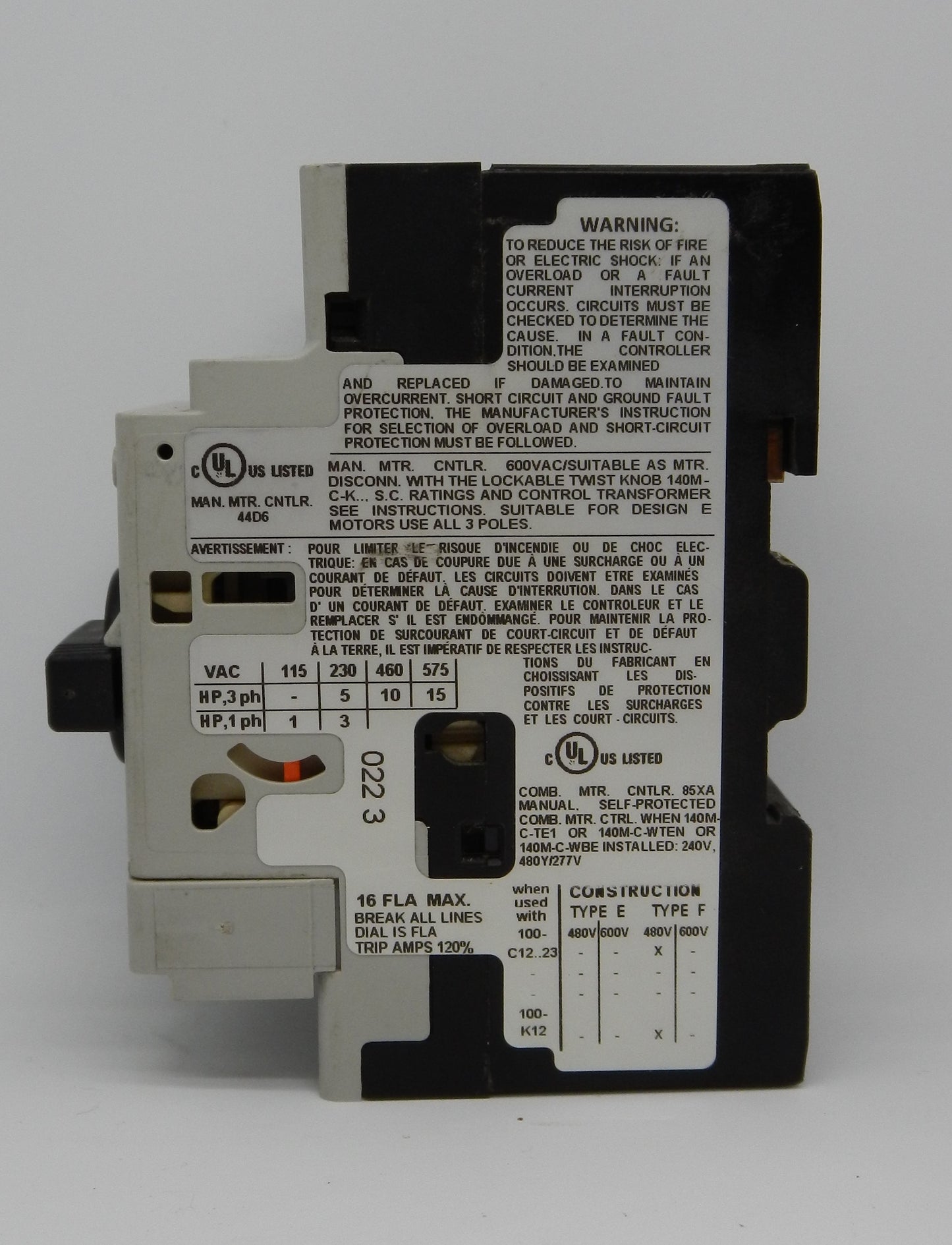 Allen-Bradley 140M-C2E-C16 Motor Protection Circuit Breaker, 16A, 10–16A Range