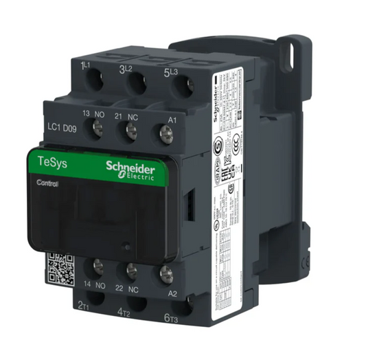 Schneider LC1D09G7 Contactor, 3-Pole, 9A, 120V Coil, 5HP @ 480VAC, 1NO+1NC Aux, IP20