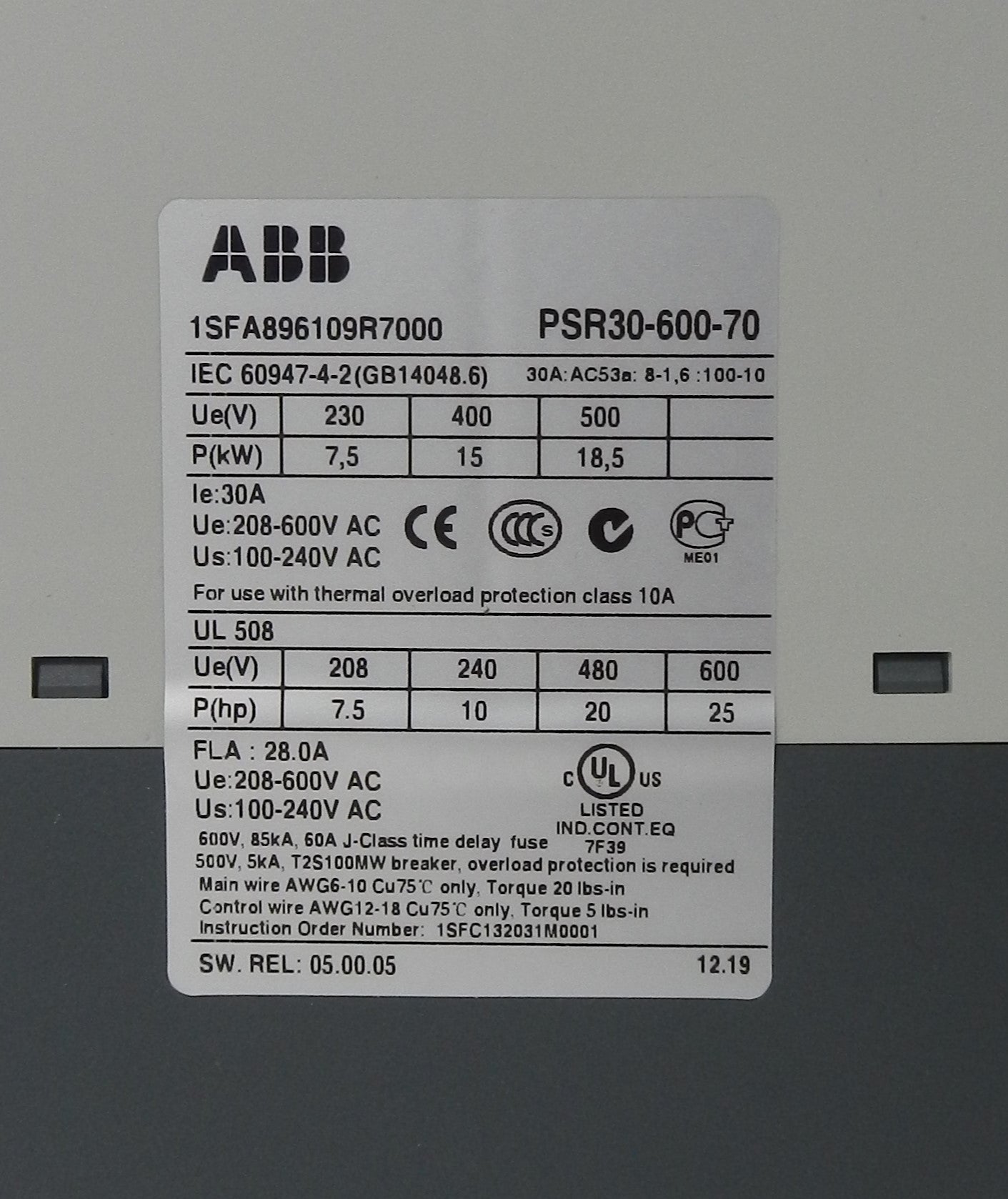 ASEA BROWN BOVERI PSR30-600-70