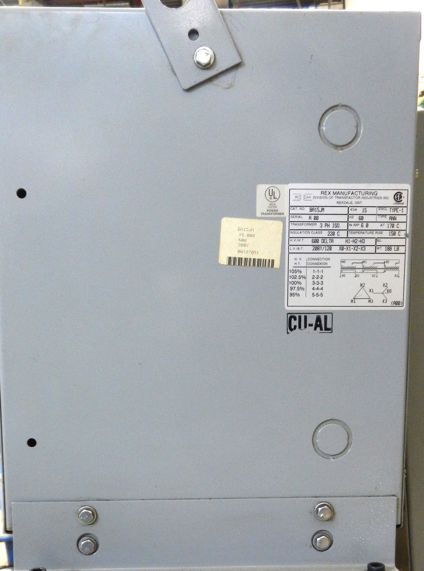 REX BA15JM, 15 KVA TRANSFORMER