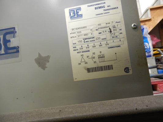 BEMAG BC3045S480, 45 KVA TRANSFORMER