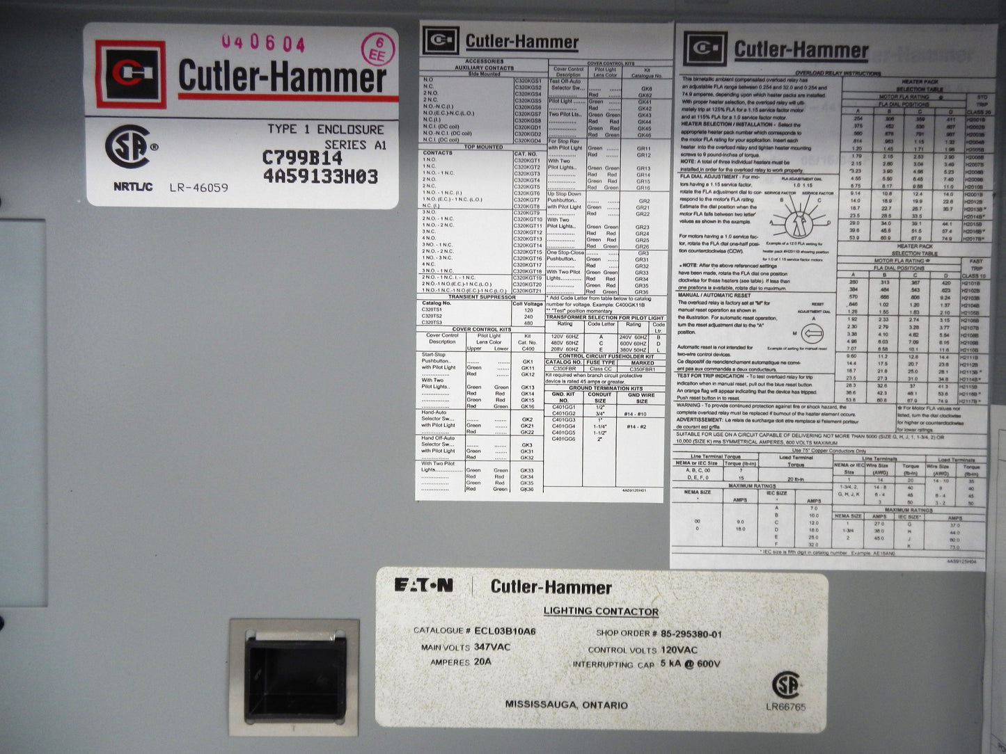 EATON CUTLER HUMMER C799B14 LIGHTING CONTACTOR