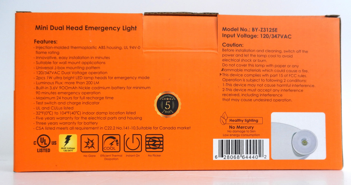 BY-Z3125E VOTATEC Mini Dual Head LED Emergency Light 120/347V Battery Backup Wall Mount