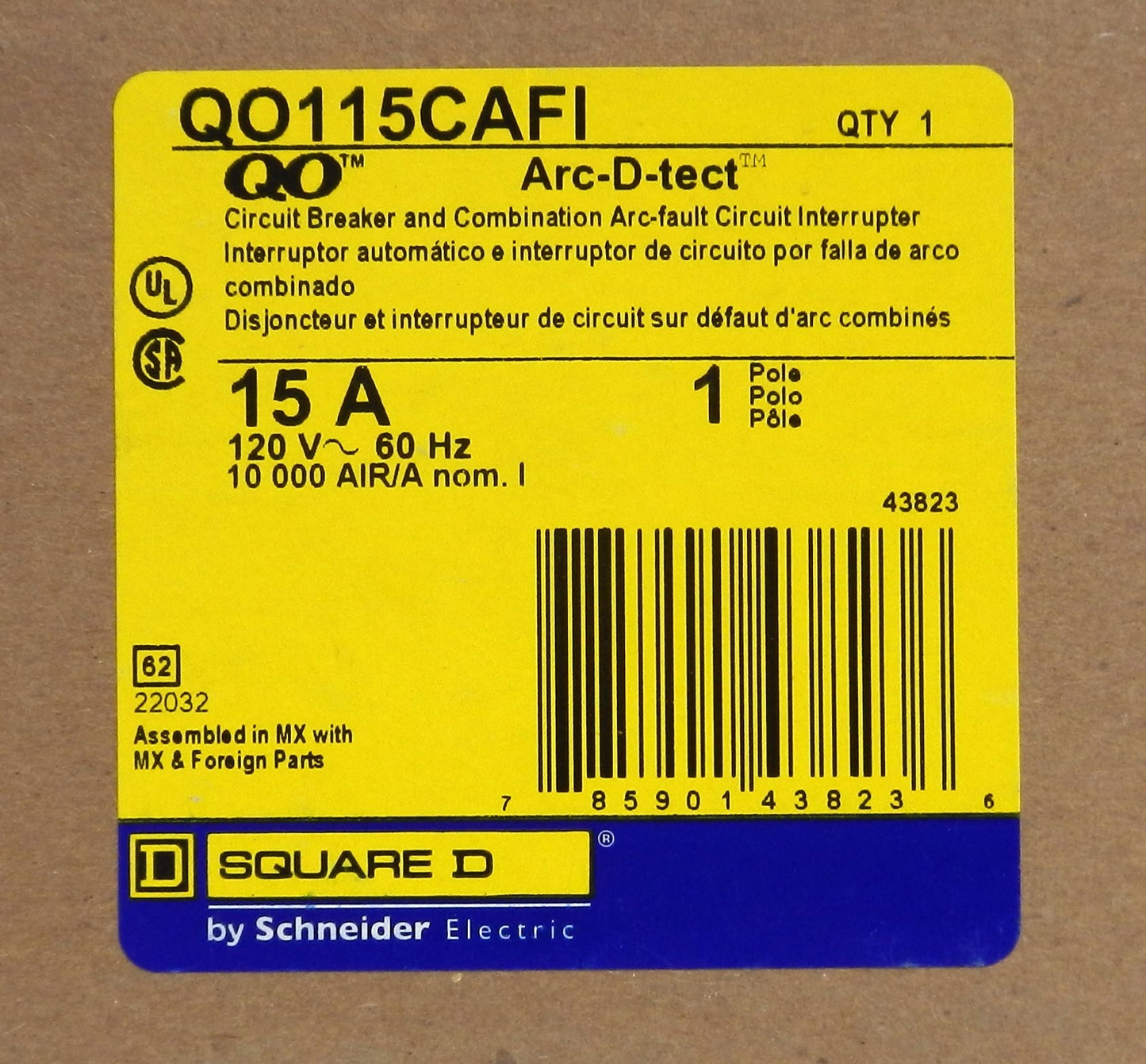SQUARE D QO115CAFI CIRCUIT BREAKER