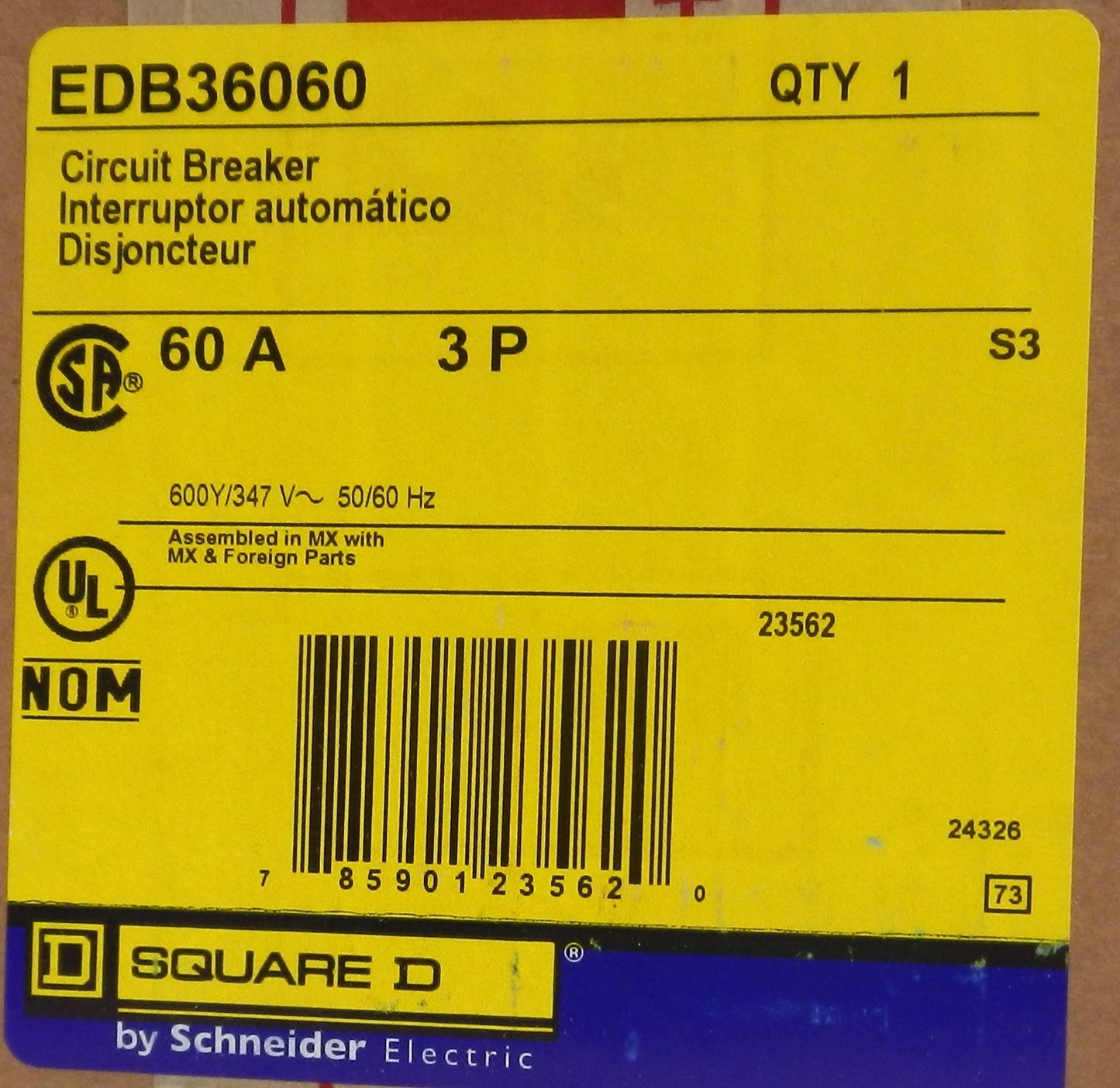 SQUARE D EDB36060 CIRCUIT BREAKER