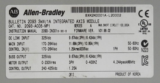 ALLEN-BRADLEY 2093-AC05-MP1 INTEGRATED AXIS