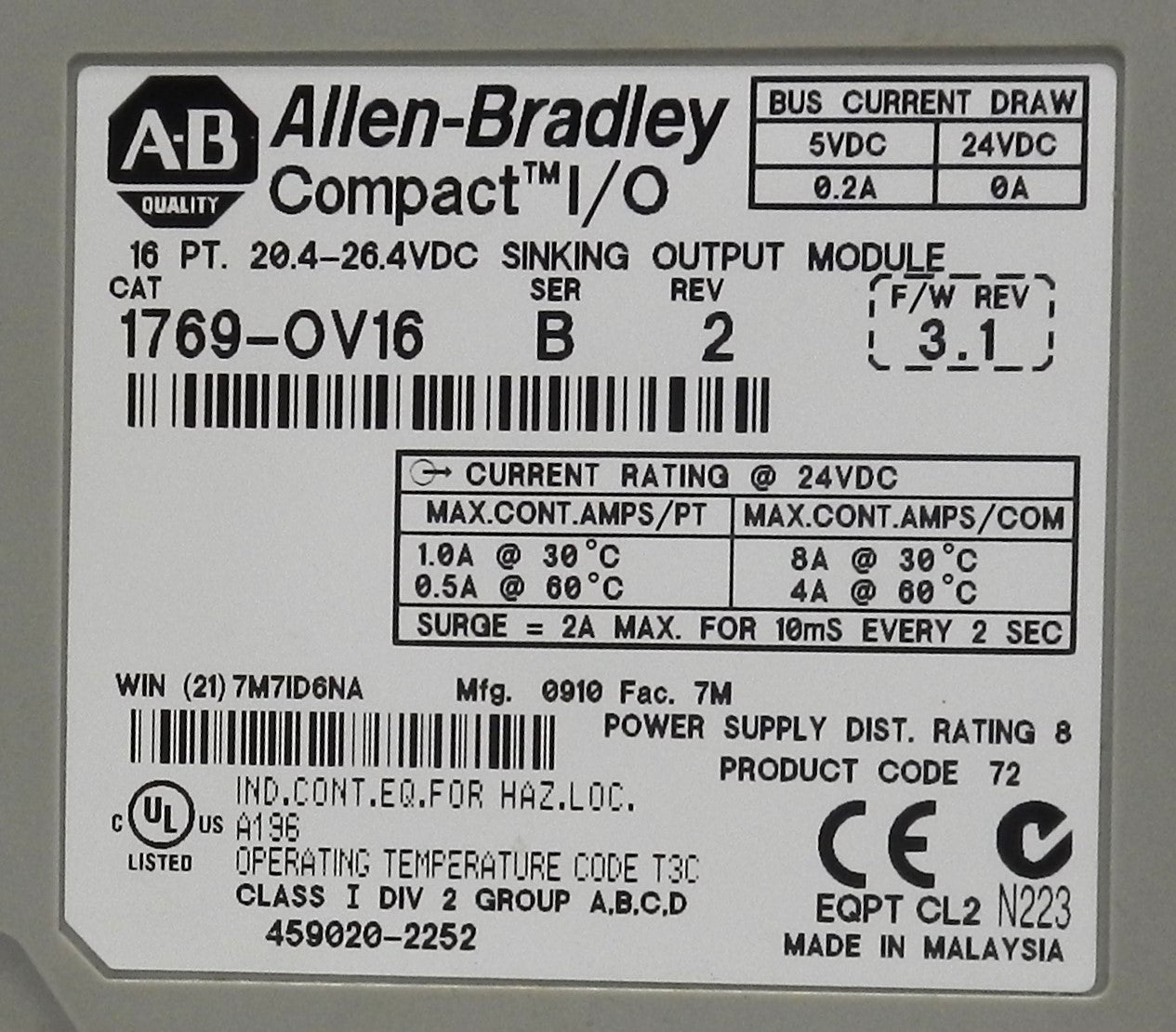 ALLEN-BRADLEY 1769-OV16 I/O MODULE