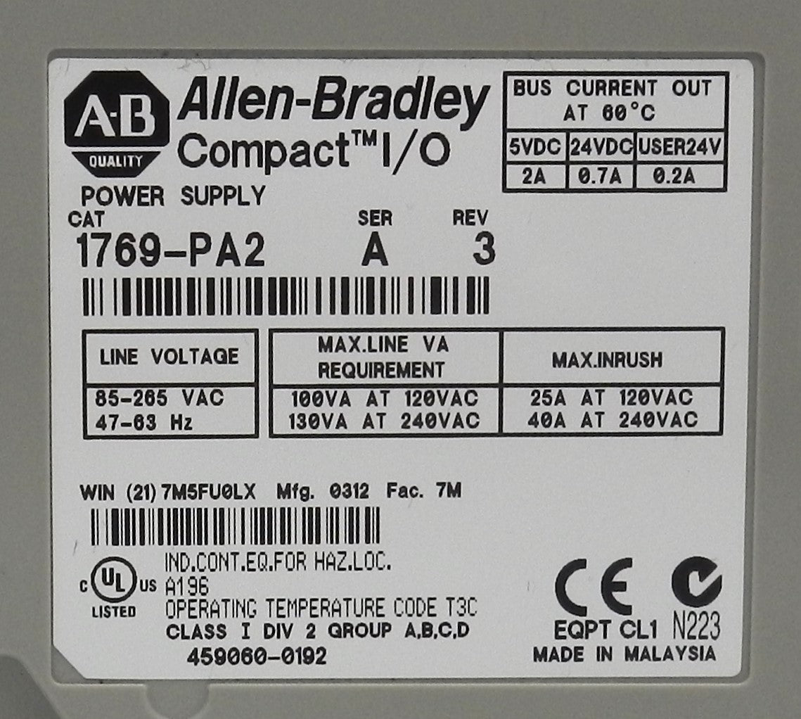 ALLEN-BRADLEY 1769-PA2 POWER SUPPLY