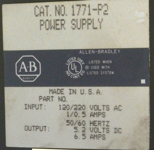 ALLEN BRADLEY 1771-P2 POWER SUPPLY
