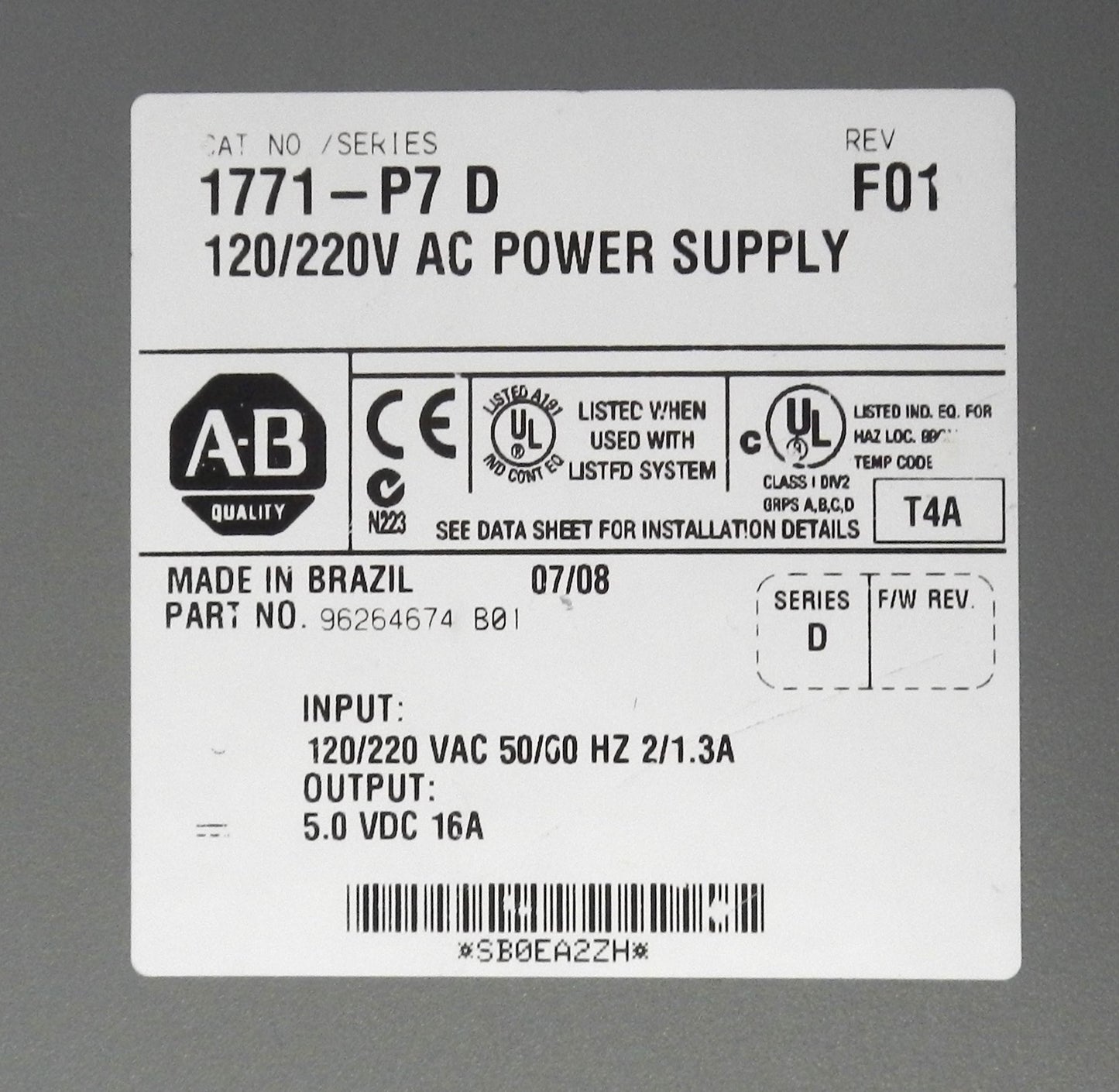 ALLEN-BRADLEY 1771-P7 POWER SUPPLY MODULE