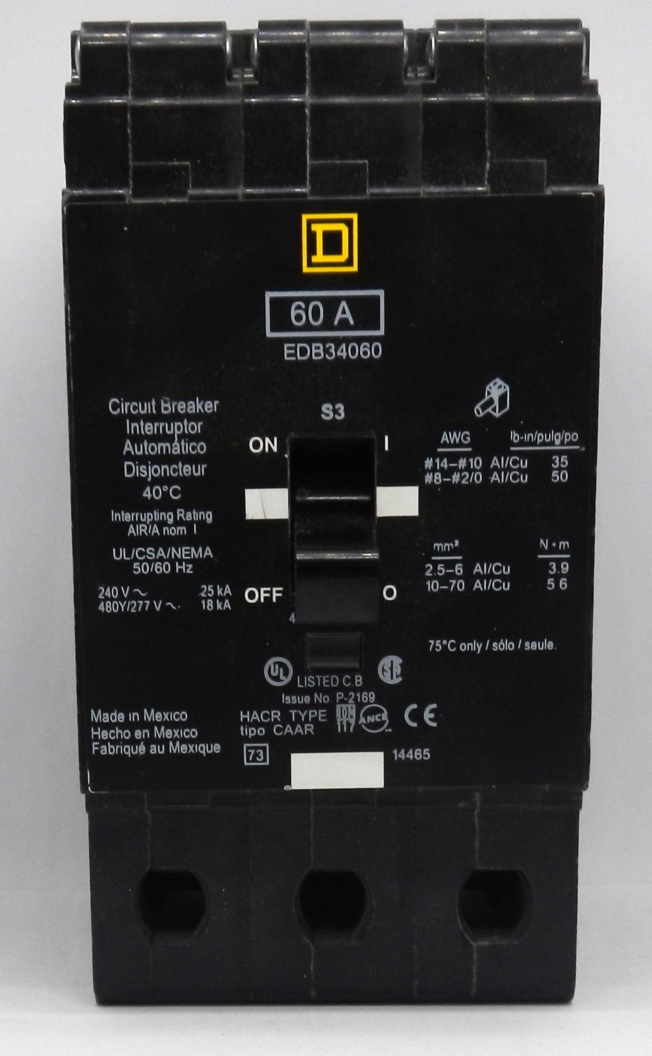 SQUARE D EDB34060 CIRCUIT BREAKER