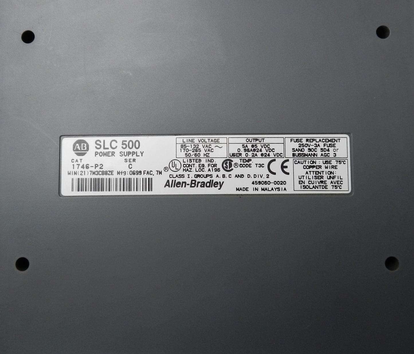 ALLEN-BRADLEY 1746-P2 POWER SUPPLY + 1746-A13 PLC RACK