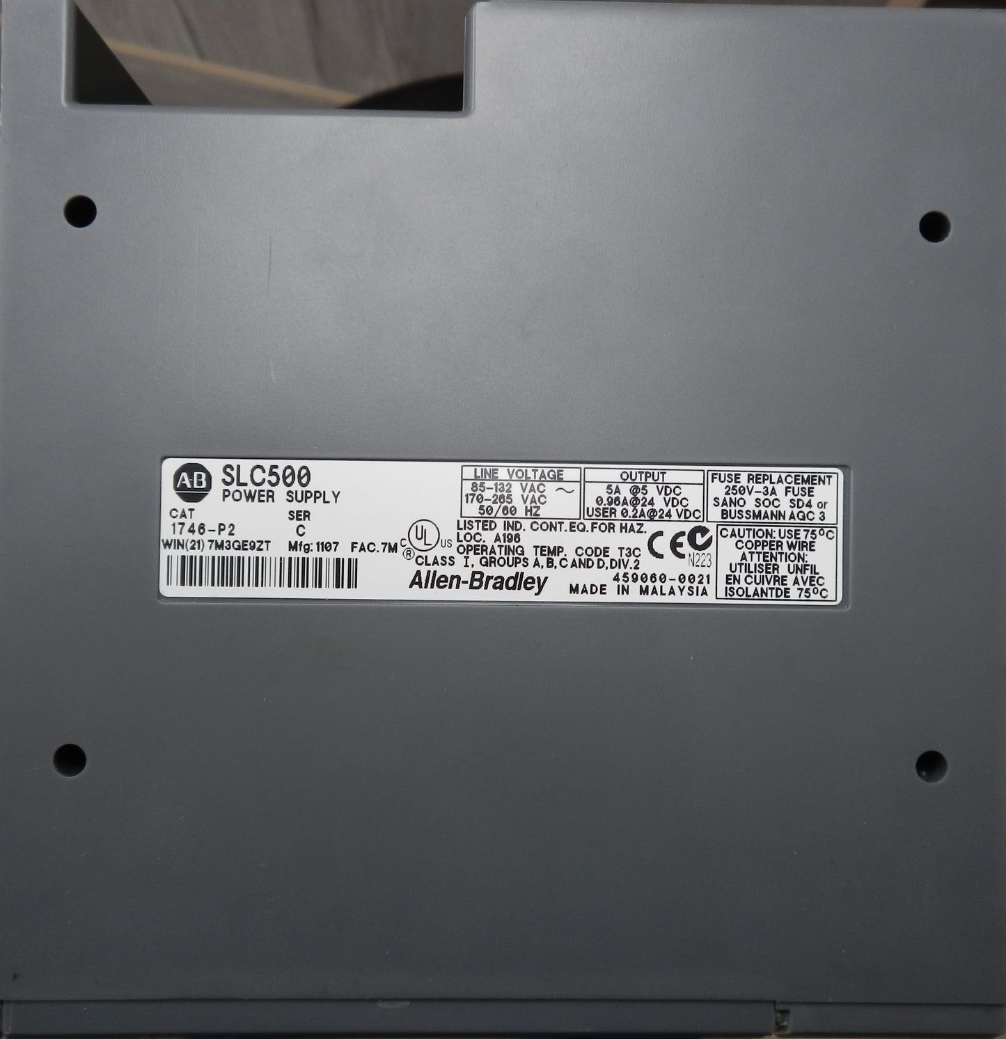 ALLEN-BRADLEY 1746-P2 POWER SUPPLY + 1746-A7 PLC RACK