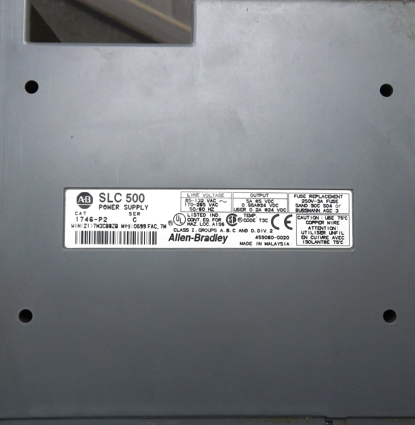 ALLEN-BRADLEY 1746-P2 POWER SUPPLY + 1746-A10 PLC RACK