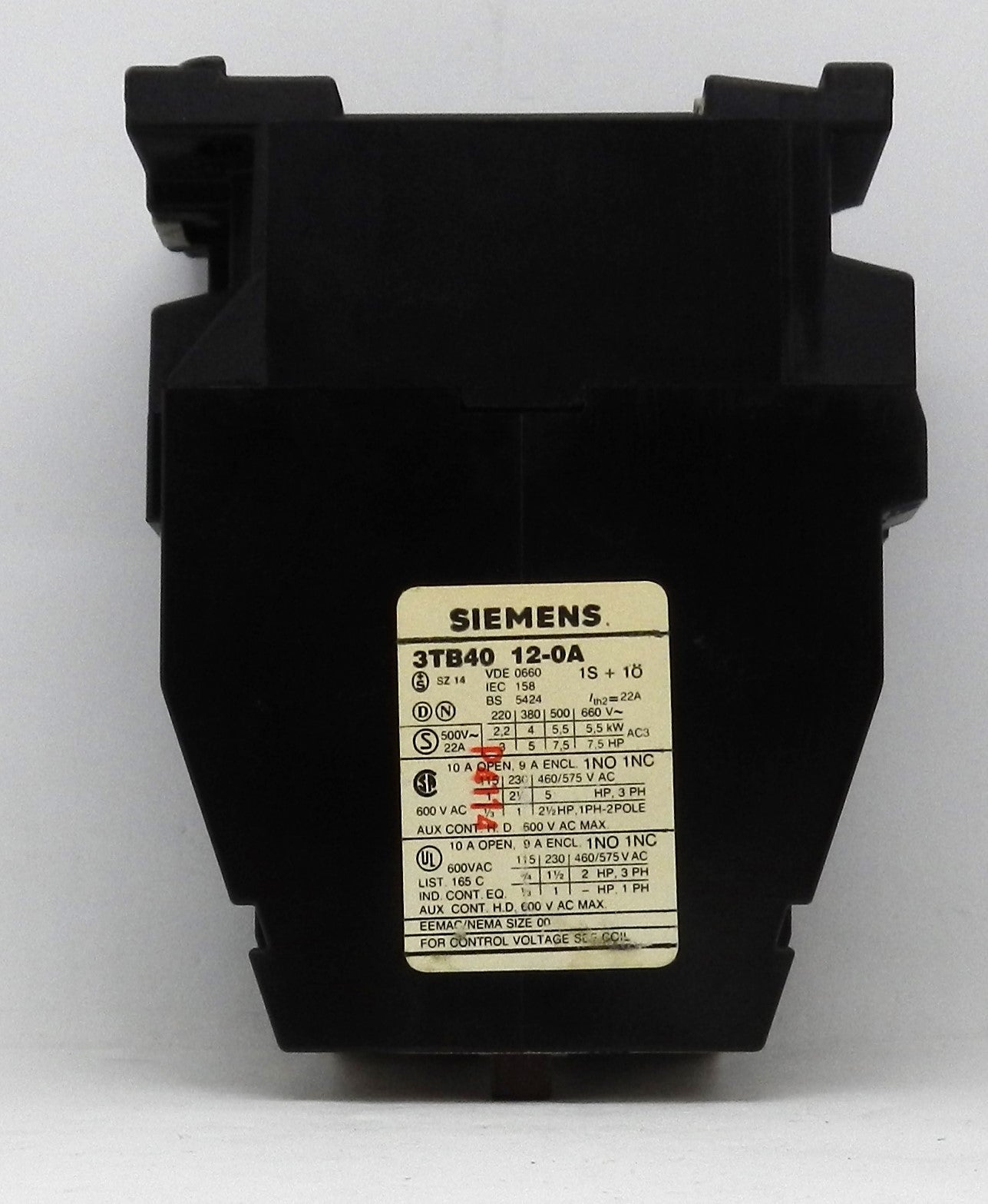 Siemens 3TB40-12-0A  CONTACTOR