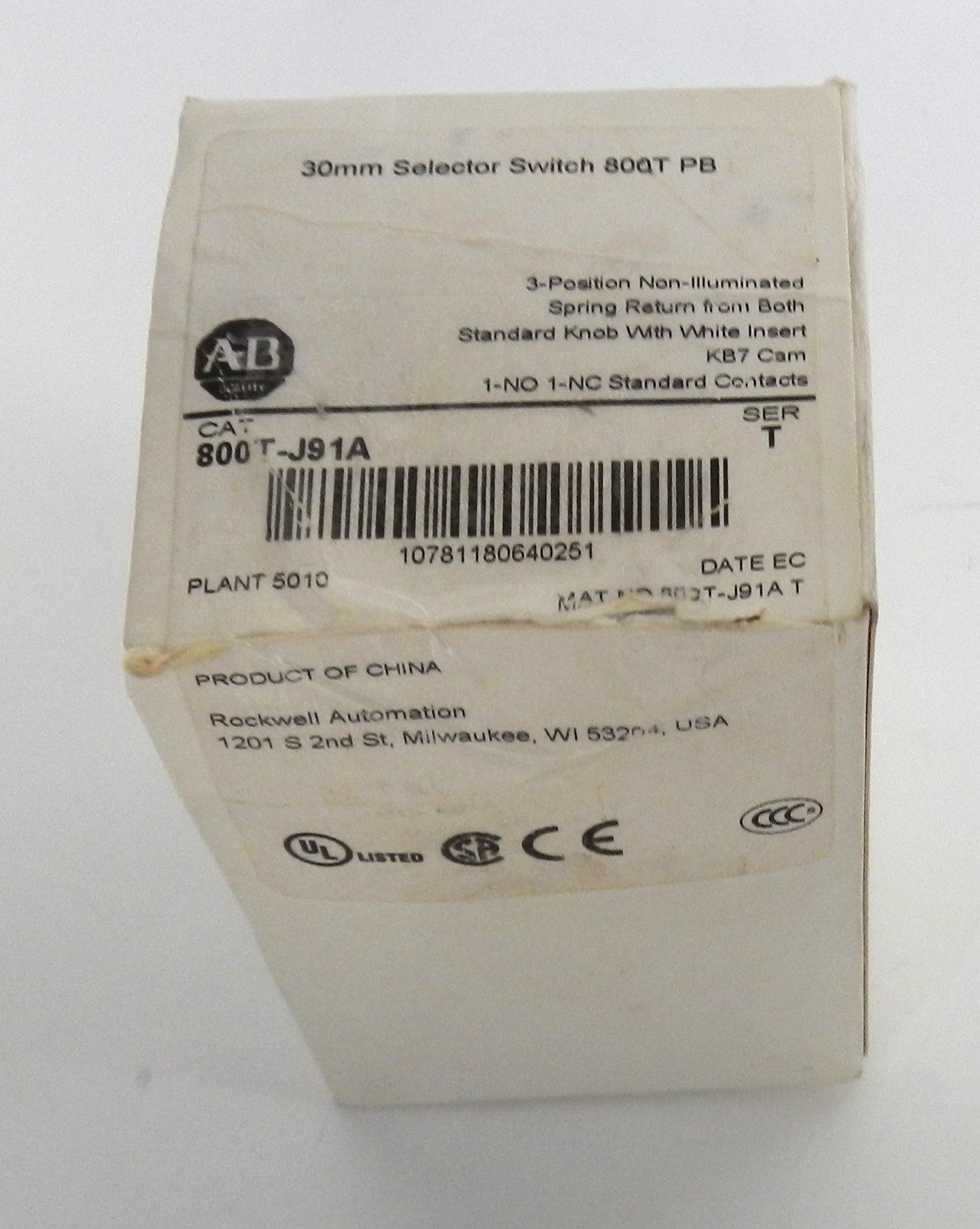 ALLEN-BRADLEY 800T-J91A SELECTOR SWITCH