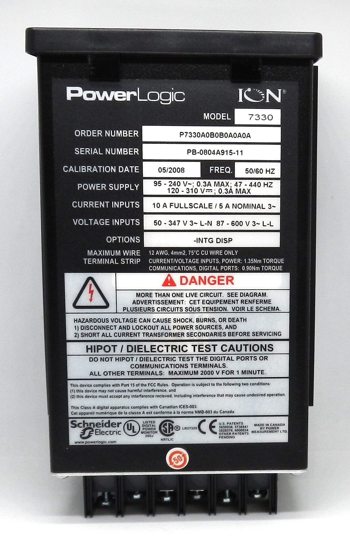POWER MEASUREMENT P7330A0B0B0A0A0A DIGITAL POWER ENERGY METER