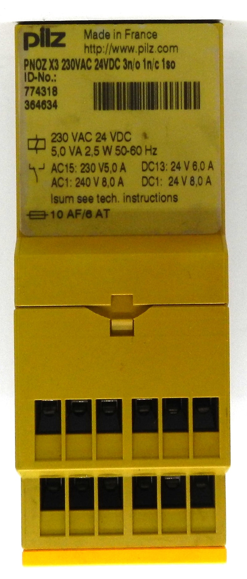 Pilz PNOZ X3 230VAC 24VDC 3N/O 1N/C1 SO SAFETY RELAY