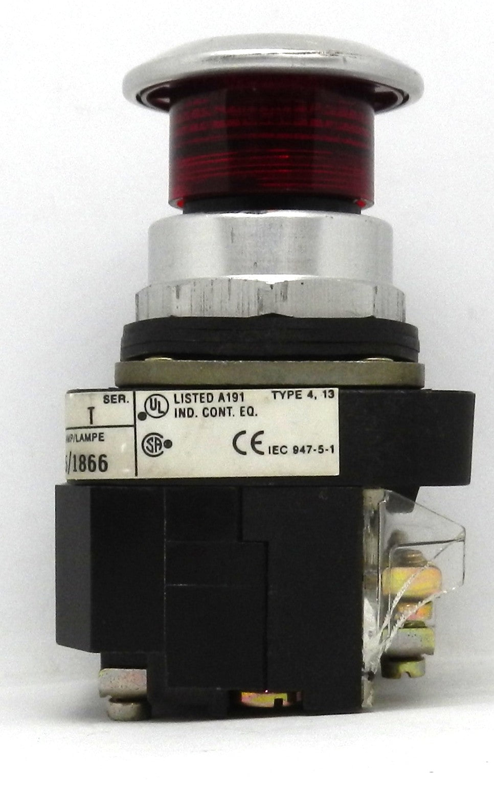 Allen-Bradley 800T-FXP16RA1 Pushbutton, Red Mushroom Head, 2-Position, Illuminated 120V AC
