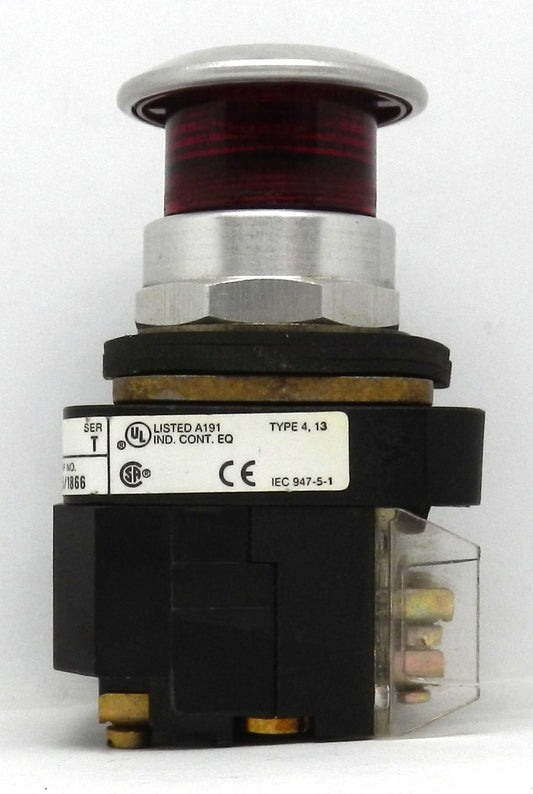Allen-Bradley 800T-FXP16XA1 Pushbutton, Push/Pull, 2-Position, 30mm Mushroom, 120V AC