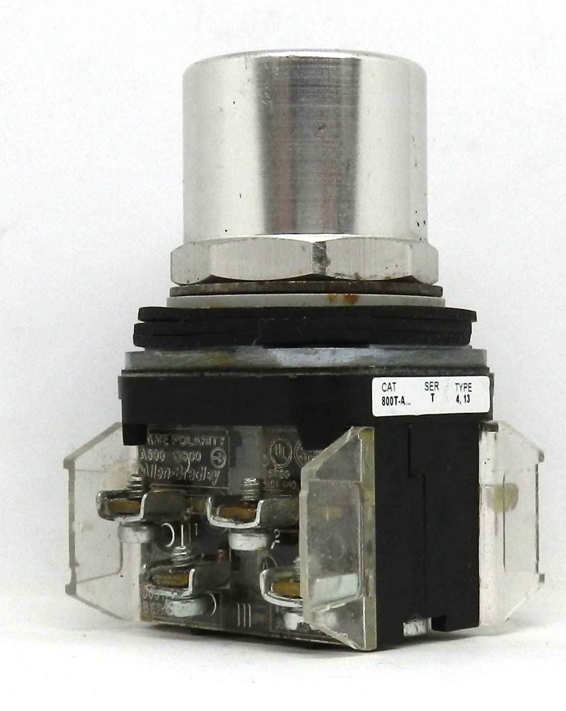 Allen-Bradley 800T-A Push Button, Momentary, 30.5mm Flush Head, Non-Illuminated, Metal, 2NO