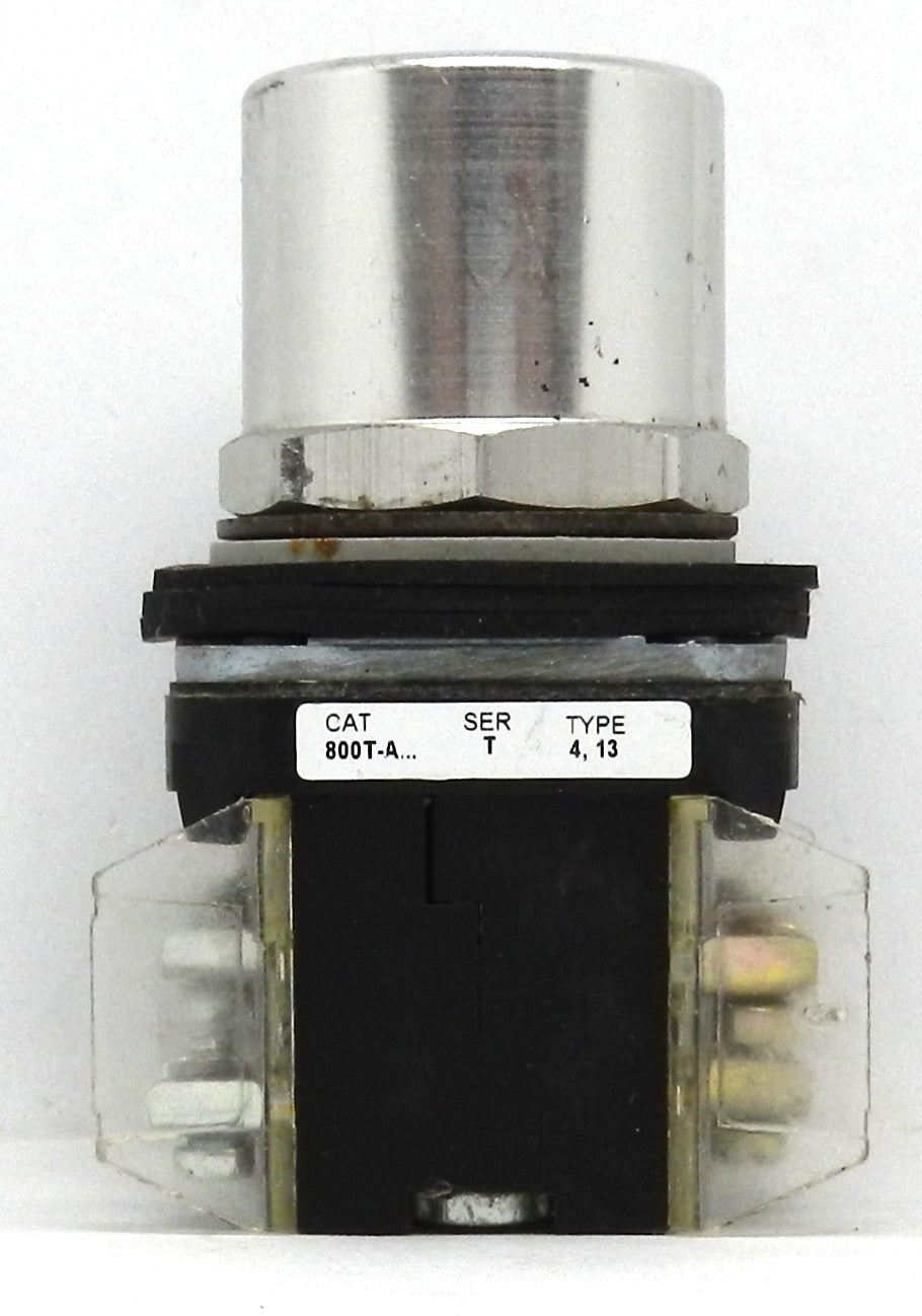 Allen-Bradley 800T-A Push Button, Momentary, 30.5mm Flush Head, Non-Illuminated, Metal, 2NO