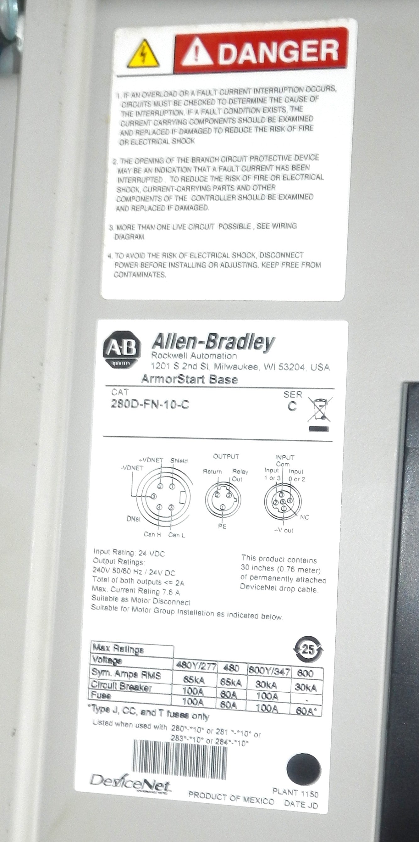 AB ALLEN-BRADLEY 284D-FVD1P4Z-10-CRW-DB-EMI VARIABLE FREQUENCY DRIVE & 280D-FN-10-C BASE MODULE