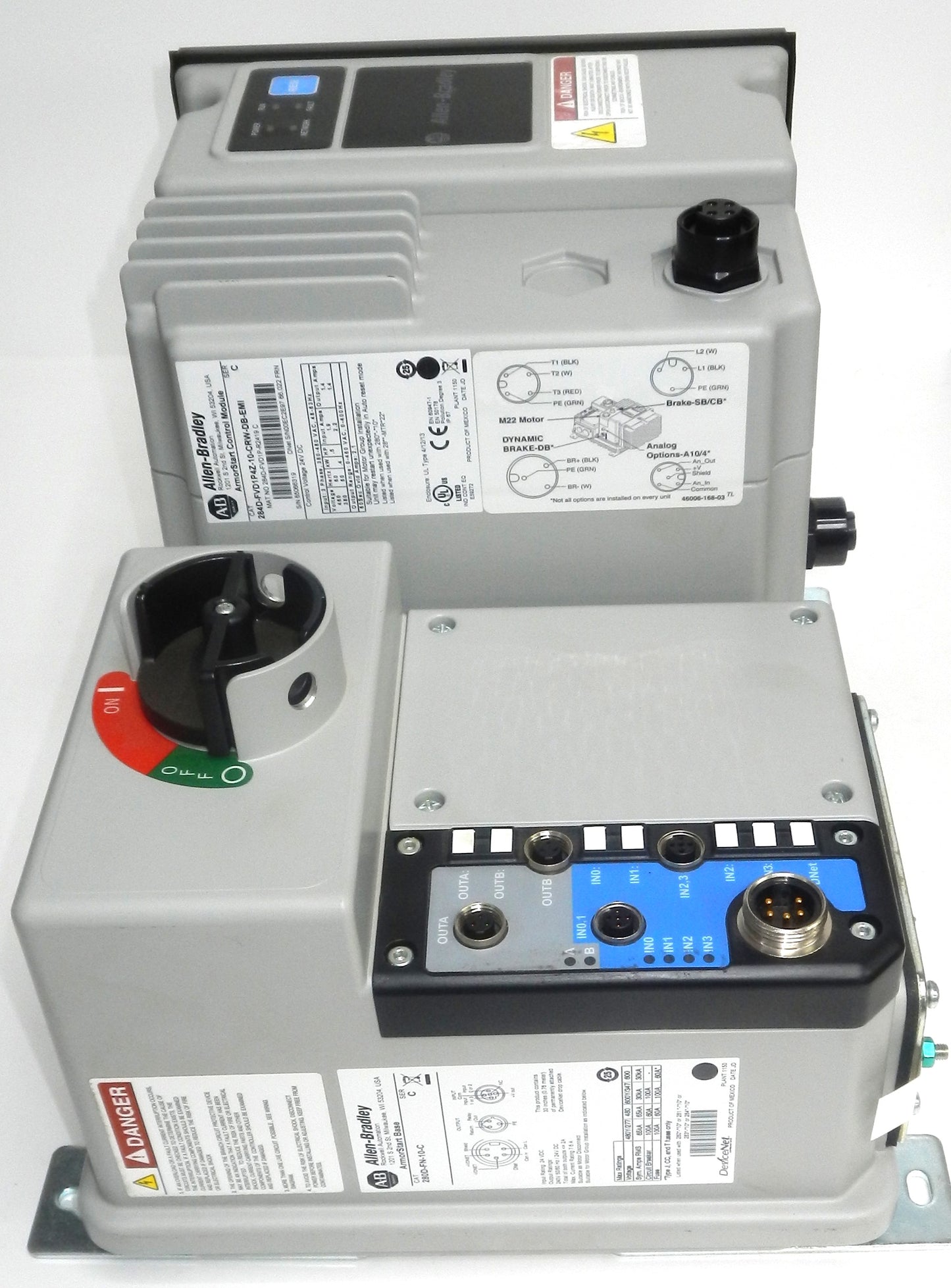 AB ALLEN-BRADLEY 284D-FVD1P4Z-10-CRW-DB-EMI VARIABLE FREQUENCY DRIVE & 280D-FN-10-C BASE MODULE