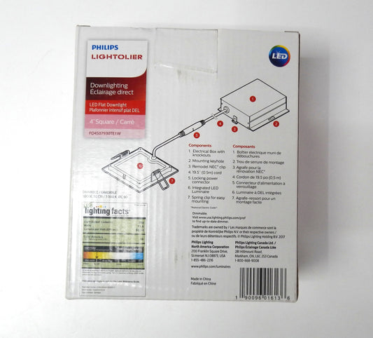 Philips Lightolier 4" LED Flat Downlight – 3000K Warm White, 700 Lumens, Low Profile, IC Rated, Energy Star