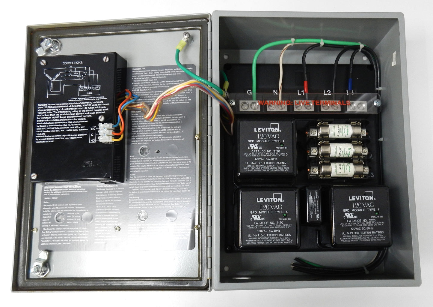 Leviton 52120-M3 Surge Protective Device Panel 120/208V 3-Phase Wye 100kA L-N NEMA 12 Industrial SPD with Replaceable Modules