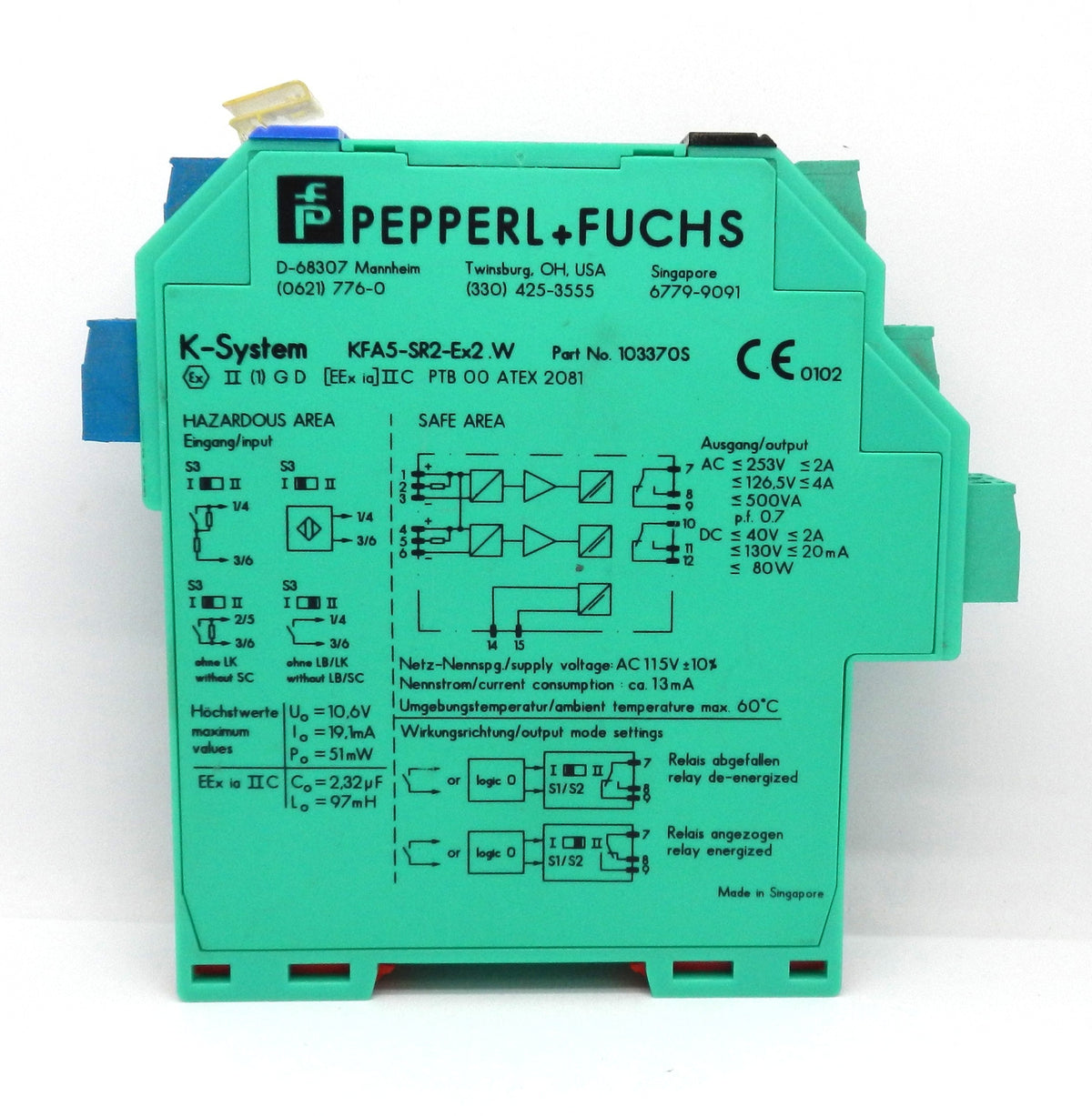 KFA5-SR2-Ex2.W Pepperl+Fuchs K-System 2-Channel Isolated Barrier Relay