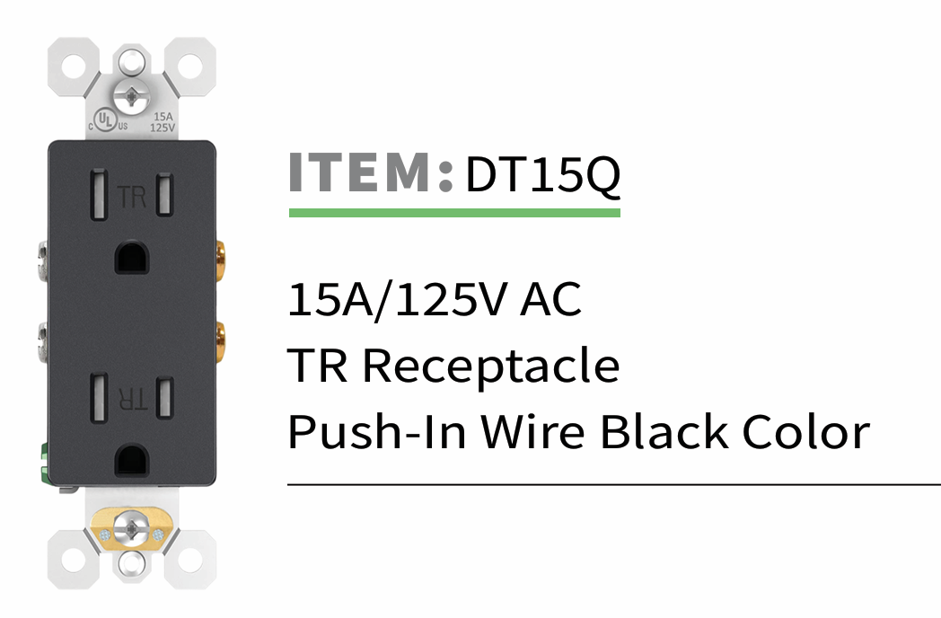 LED4M Decora 15 Amp Tamper-Resistant Duplex Wall Receptacle, Black
