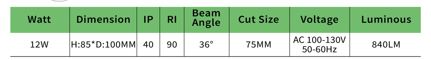 Dimmable LED Downlight 12W 3" Trimless Recessed Downlight – 840LM, CRI90