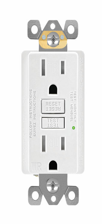 GFCI Receptacle, 15 Amp Tamper-Resistant, Self Test, Black, White