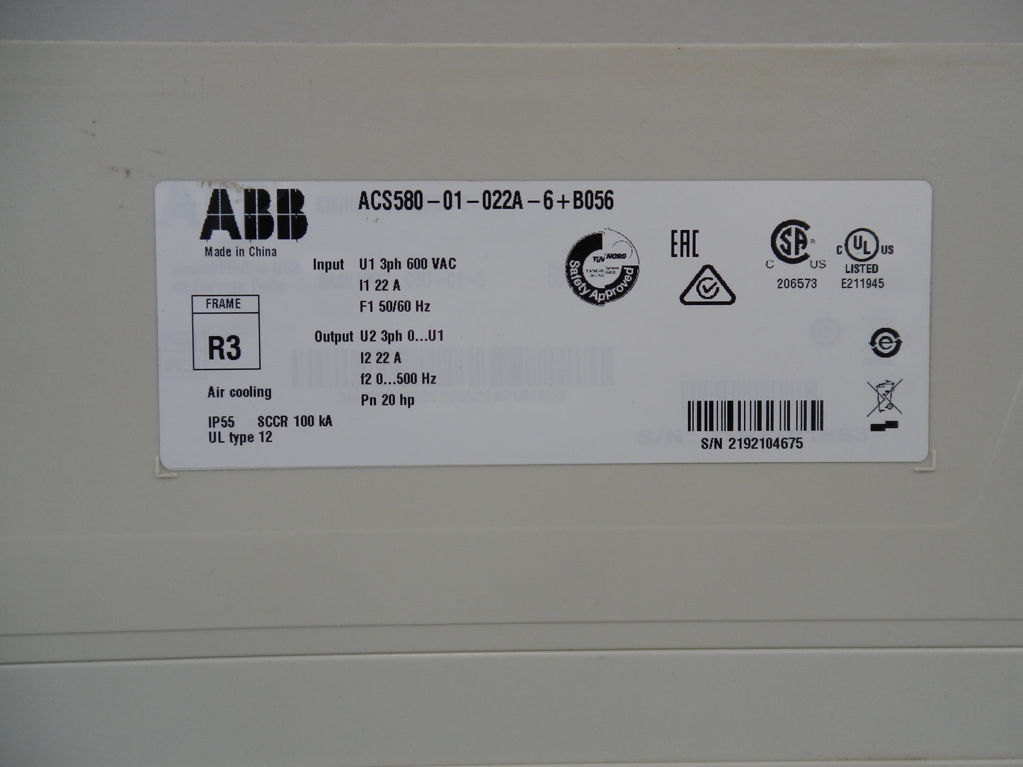 ABB ACS580-01-022A-6+B056