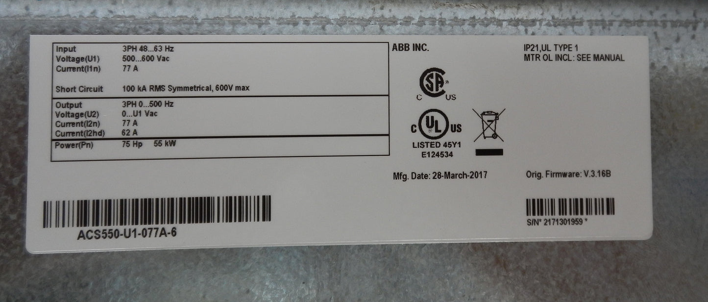 ABB ACS550-U1-077A-6 AC DRIVE