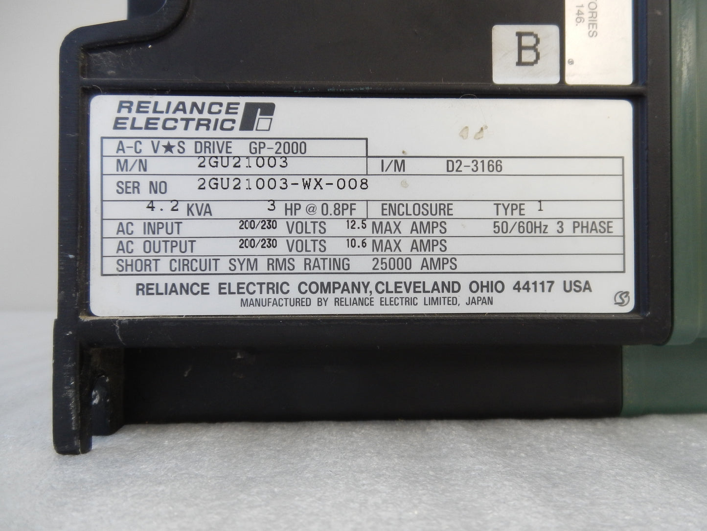 RELIANCE ELECTRIC 2GU21003 and 2GU21002