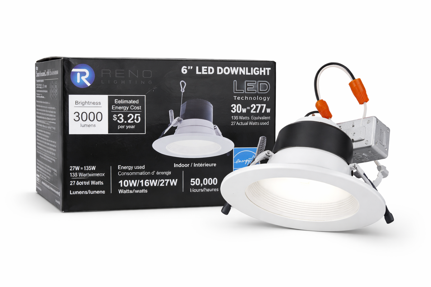6" LED Downlight Reno Lighting 27W Dimmable Recessed Ceiling Light 3000 Lumens Energy Star