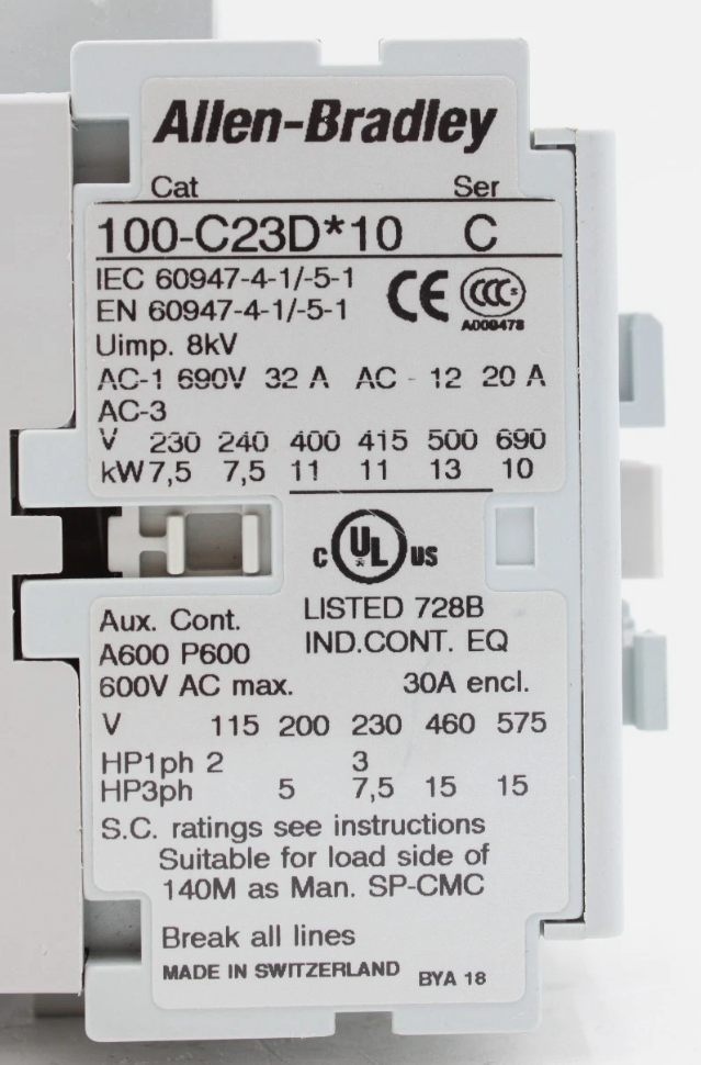 100-C23DJ10 Allen-Bradley IEC Contactor 23A 3 Pole 24VDC 1NO