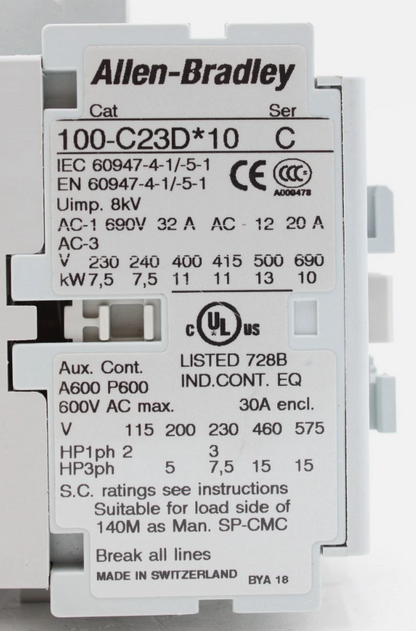100-C23DJ10 Allen-Bradley IEC Contactor 23A 3 Pole 24VDC 1NO