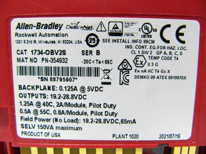 1734-OBV2S Allen-Bradley POINT Guard I/O Safety Output Module 24VDC 4-Point