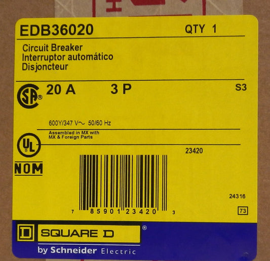 SQUARE D EDB36020 CIRCUIT BREAKER