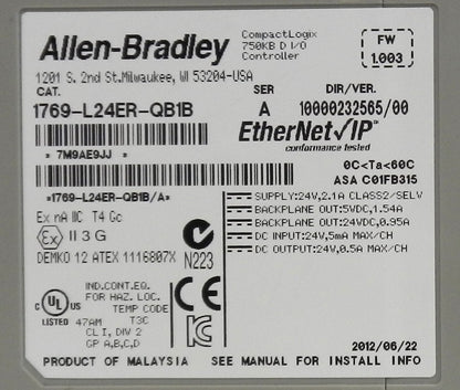 ALLEN-BRADLEY 1769-L24ER-QB1B COMPACTLOGIX 5370 L2 CONTROLLER