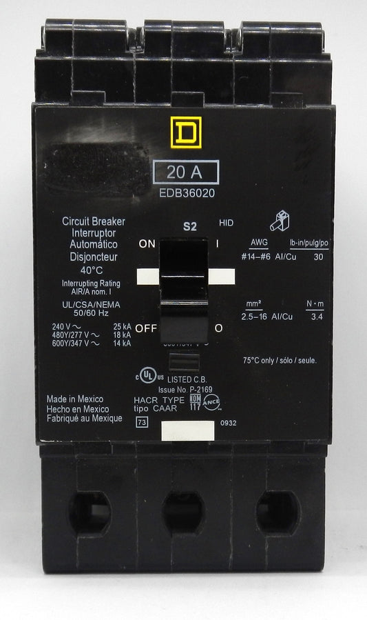 SQUARE D EDB36020 CIRCUIT BREAKER