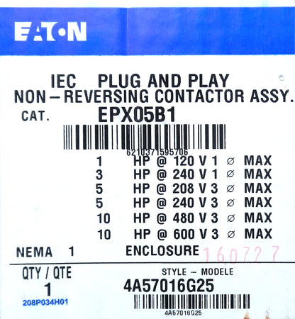 EATON EPX05B1 TOR XT PLUG &amp; PLAY  Non-Reversing 10HP Contactor Assembly