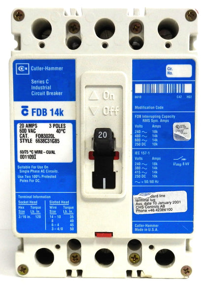 CUTLER-HAMMER FDB3020L  CIRCUIT BREAKER