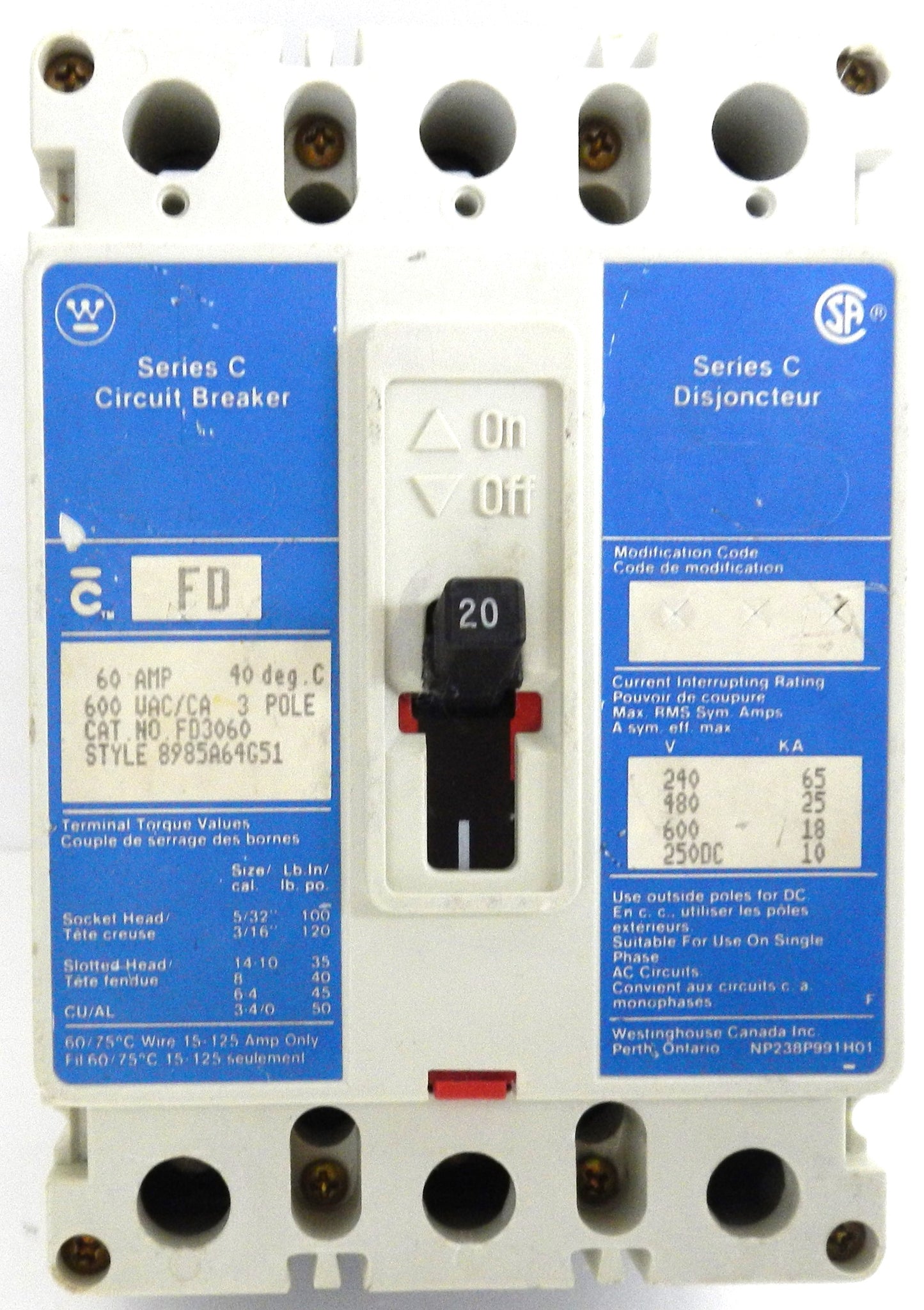 WESTING HOUSE FD3060 CIRCUIT BREAKER