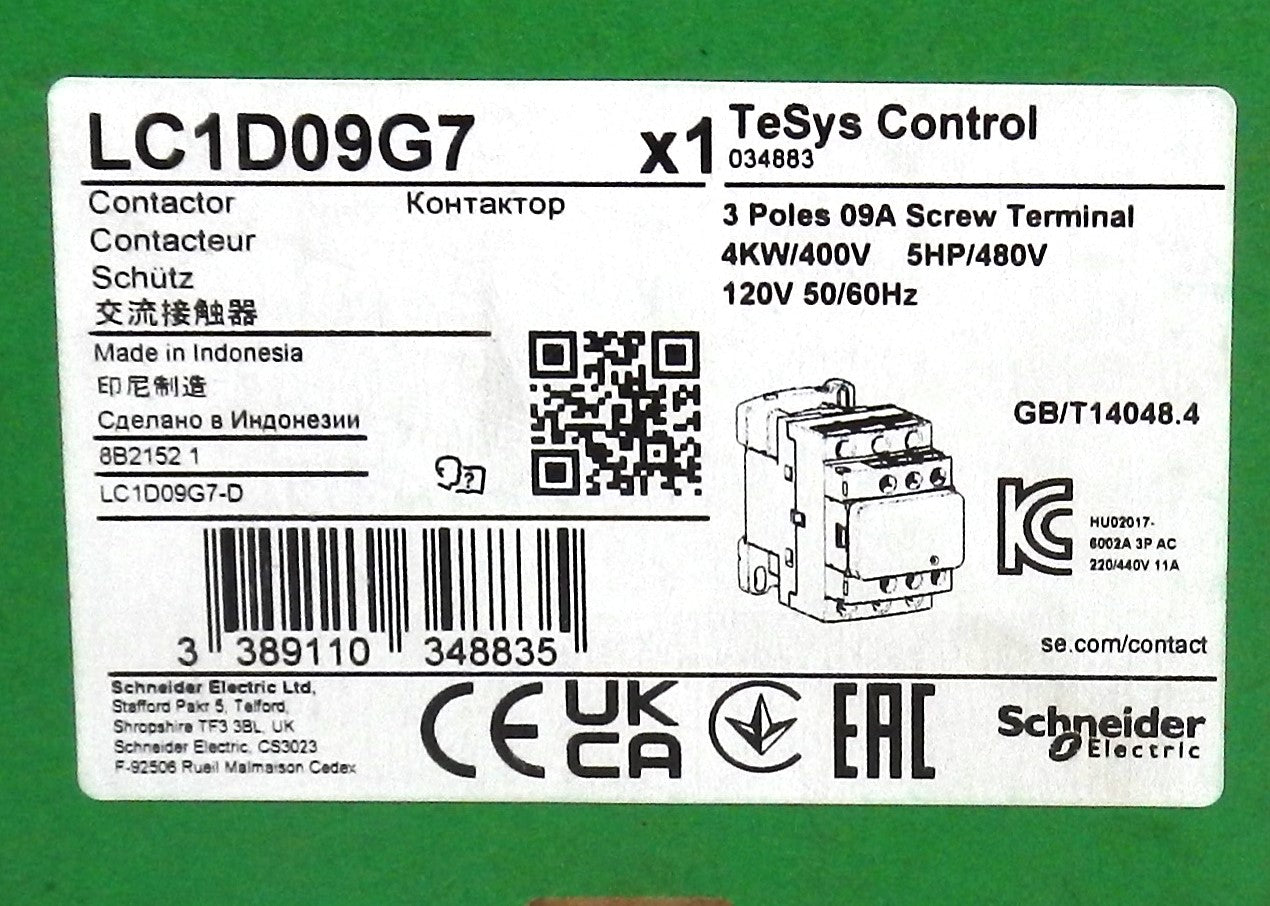 Schneider LC1D09G7 Contactor Motor Control