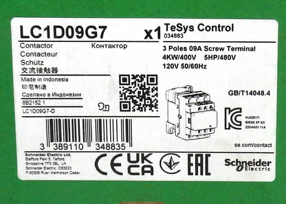 Schneider LC1D09G7 Contactor Motor Control